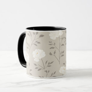 Minimaal Crème Pioen Witte Bloemmotief Mok