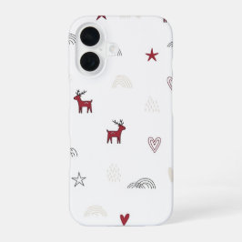 Minimaal Cute Rendier Kerstpatroon iPhone 16 Hoesje