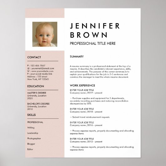 Minimaal cv met fotografie digitaal poster (Voorkant)