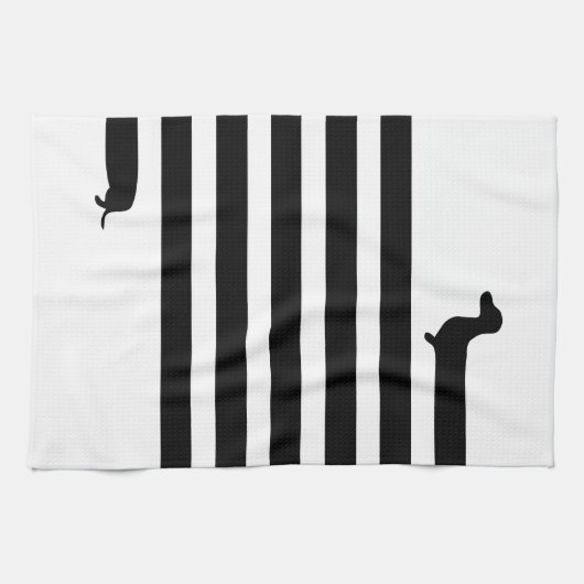 Minimaal Dachshund-silhouet - zwart op wit Theedoek (Horizontaal)