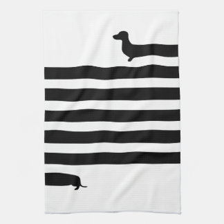 Minimaal Dachshund-silhouet - zwart op wit Theedoek