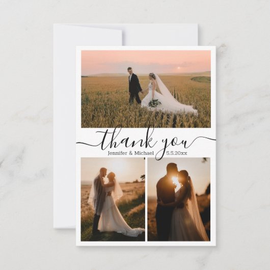minimaal dank u 3 foto's collage bruiloft kaart (Voorkant)