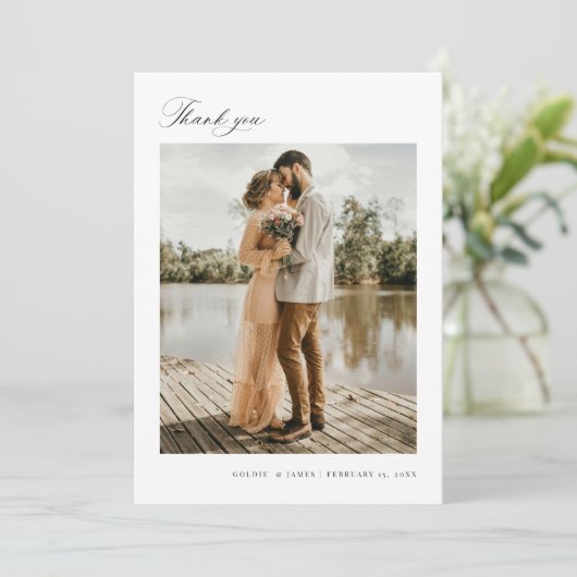 Minimaal Dank u Bruiloft Foto Aankondiging Kaart (Staand voorkant)