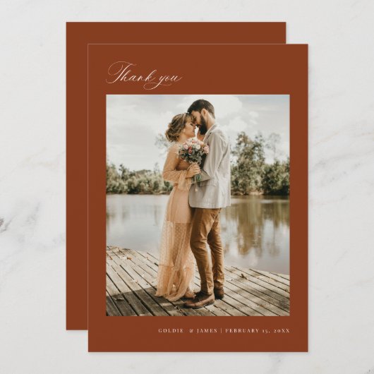Minimaal Dank u Bruiloft Foto Aankondiging Kaart (Voorkant / Achterkant)