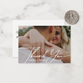 minimaal dank u handgeschreven trouwfoto notitiekaartje (Voorkant / Achterkant in situ)