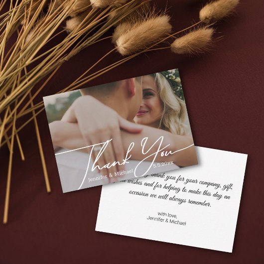 minimaal dank u handgeschreven trouwfoto notitiekaartje