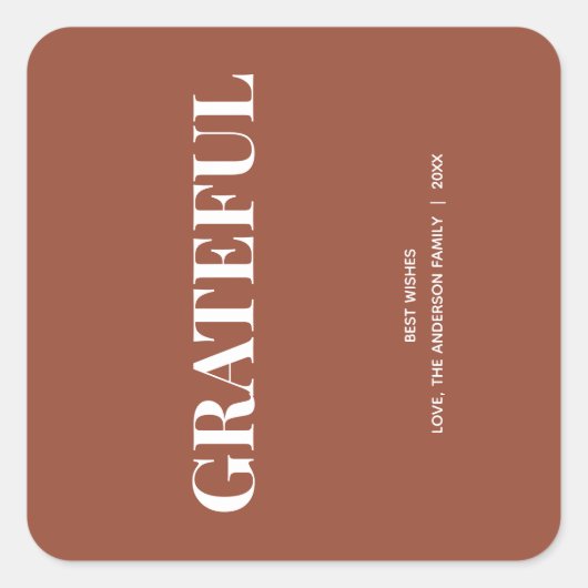 Minimaal DANKBAAR | Terracotta Kerst Vierkante Sticker (Voorkant)