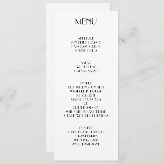 Minimaal deco menu voor de bruiloft (Voorkant / Achterkant)