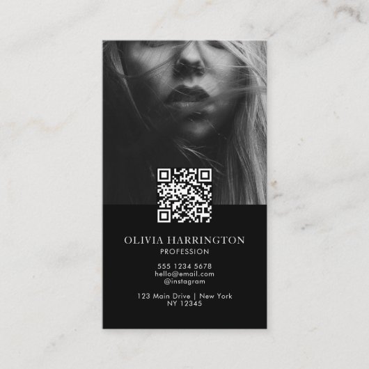 Minimaal Delicate Black Photo QR Code Logo Visitekaartje (Voorkant)