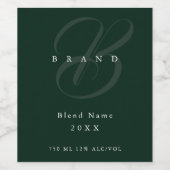 Minimaal diep bosgroen elegant monogram bedrijf wijn etiket (Enkel label)