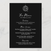 Minimaal discobal | Donkerzwarte bruiloft Menu (Voorkant)