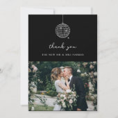 Minimaal discobal met foto | zwarte bruiloft bedankkaart (Voorkant)