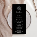 Minimaal discobal | zwarte bruiloft menu<br><div class="desc">Deze trendy maar elegante,  donkerzwarte trouwmenukaarten hebben een moderne en minimalistische stijl,  met wit handgeschreven script en klassieke tekst. Een retro handgetekende discobal is te zien in een grillige illustratie.</div>