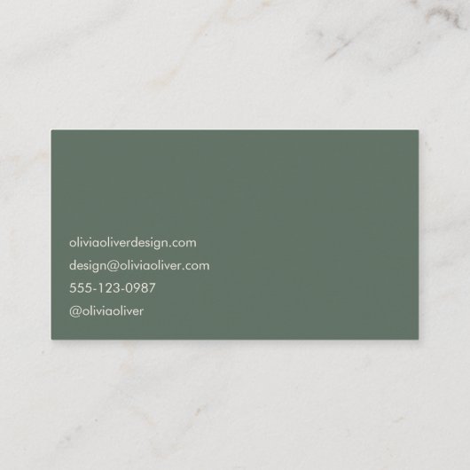 Minimaal Donker Sage Script Kalligrafie Chic Moder Visitekaartje (Achterkant)