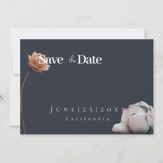 Minimaal donker stoffig blauwFlat Save The Date Ka (Voorkant)