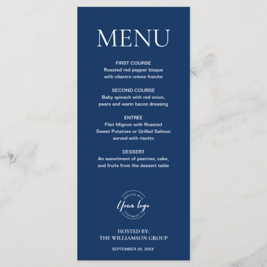 Minimaal Donkerblauw elegant zakelijk evenement lo Menu (Voorkant)