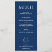 Minimaal donkerblauw elegant zakelijk event logo menu (Voorkant)