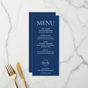 Minimaal donkerblauw elegant zakelijk event logo menu