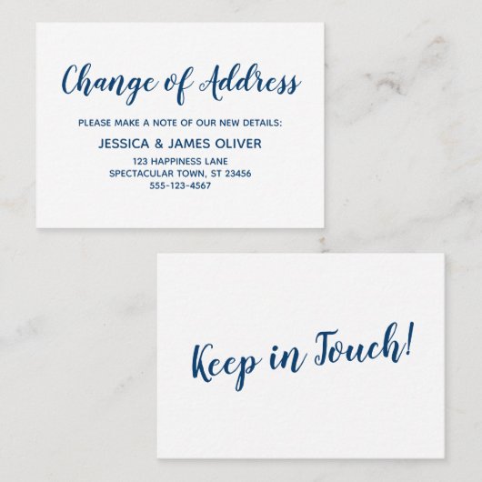 Minimaal donkerblauw op witte adreswijziging Kaart Visitekaartje (Voorkant / Achterkant)