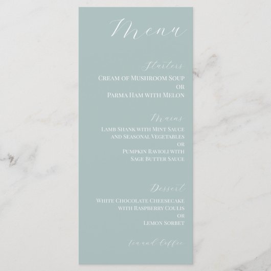 Minimaal donkerbleekblauw trouwmenu menu (Voorkant)