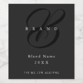Minimaal Donkergrijs Zwart Elegant Monogram Bedrij Wijn Etiket (Enkel label)