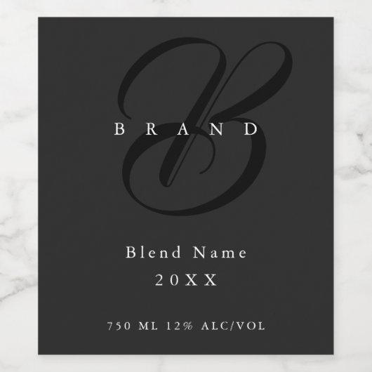 Minimaal Donkergrijs Zwart Elegant Monogram Bedrij Wijn Etiket (Enkel label)