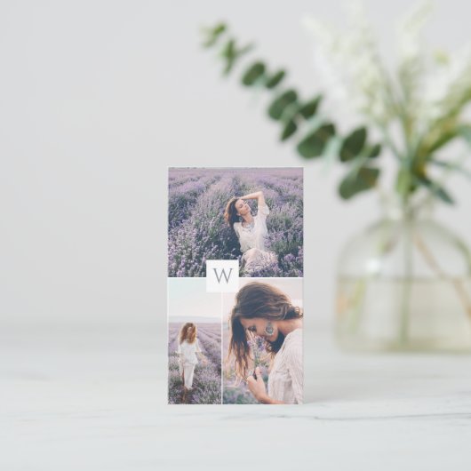 Minimaal drie foto-inkolay-monogram visitekaartje (Staand voorkant)