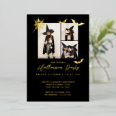 Minimaal drie foto-spooky Bats Halloween Party Folie Uitnodiging (Staand Voorkant)