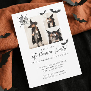 Minimaal drie foto-spooky Bats Halloween Party Kaart