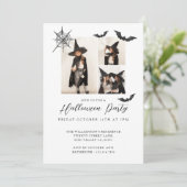 Minimaal drie foto-spooky Bats Halloween Party Kaart (Staand voorkant)