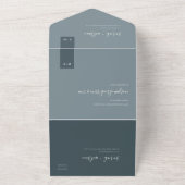 MINIMAAL DUSKY BLUE GRAY MONOGRAM WEDDING FOTO ALL IN ONE UITNODIGING (Buitenkant)