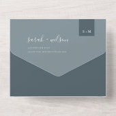 MINIMAAL DUSKY BLUE GRAY MONOGRAM WEDDING FOTO ALL IN ONE UITNODIGING (Achterkant)