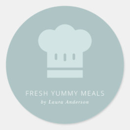 Minimaal Dusky Blue White Chef Pet Catering Ronde Sticker