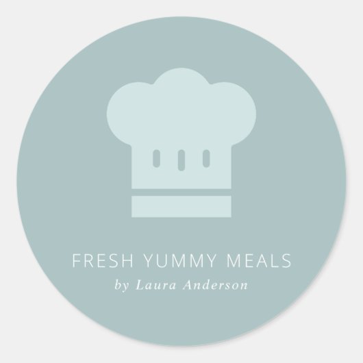 Minimaal Dusky Blue White Chef Pet Catering Ronde Sticker (Voorkant)