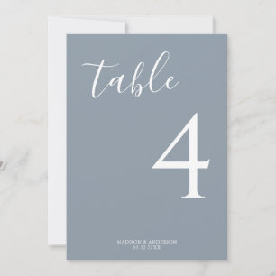 Minimaal Dusty Blue Script Wedding Table Number