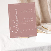 Minimaal Dusty Pink Script Weddenschap Welkomsttek