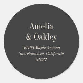 Minimaal Ecru Zwart Elegant Bruiloft Retouradres Ronde Sticker