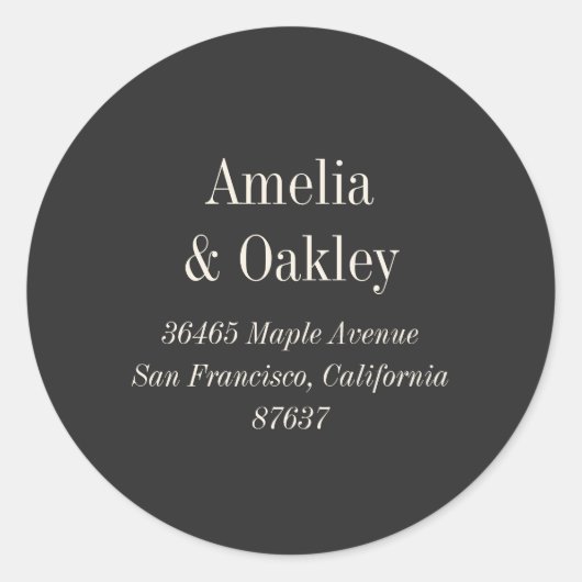 Minimaal Ecru Zwart Elegant Bruiloft Retouradres Ronde Sticker (Voorkant)
