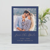 Minimaal Een Foto Script Navyblauw Goud Save The Date (Staand voorkant)