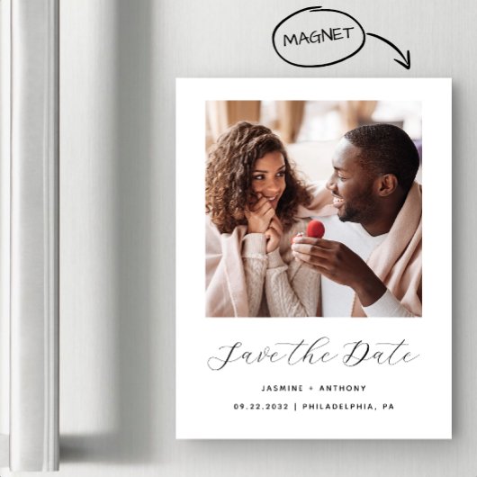 Minimaal één foto script zwart en wit magnetische uitnodiging