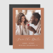 Minimaal één fotoscript terracotta magnetische uitnodiging (Voorkant / Achterkant)