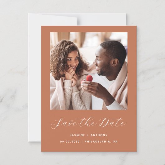 Minimaal één fotoscript terracotta magnetische uitnodiging (Voorkant)