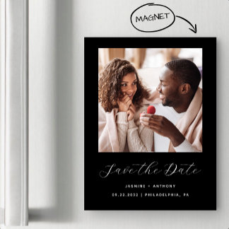 Minimaal één zwart fotoscript magnetische uitnodiging