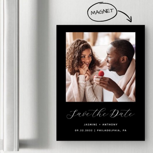 Minimaal één zwart fotoscript magnetische uitnodiging