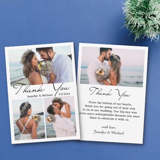 Minimaal eenvoudig dank u 4 foto's collage bruilof notitiekaartje