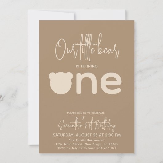 Minimaal eenvoudig modern klein beer 1ste verjaard kaart (Voorkant)