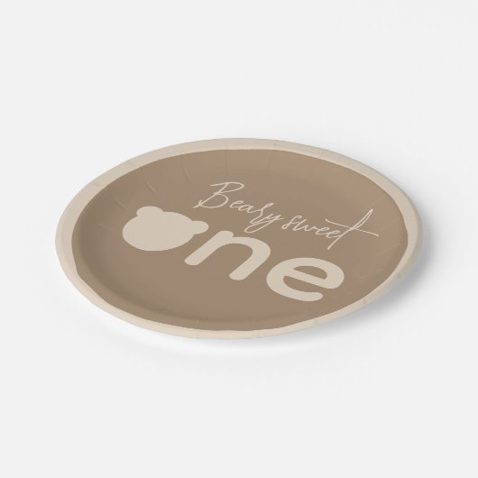 Minimaal eenvoudig modern klein beer 1ste verjaard papieren bordje (Gekanteld)