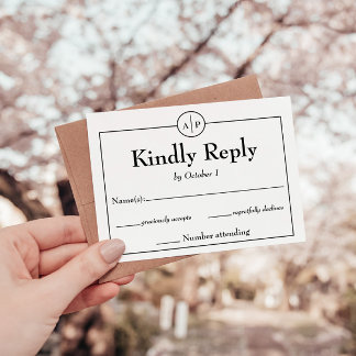 Minimaal Eenvoudig Monogram Initiaal Bruiloft RSVP Kaartje