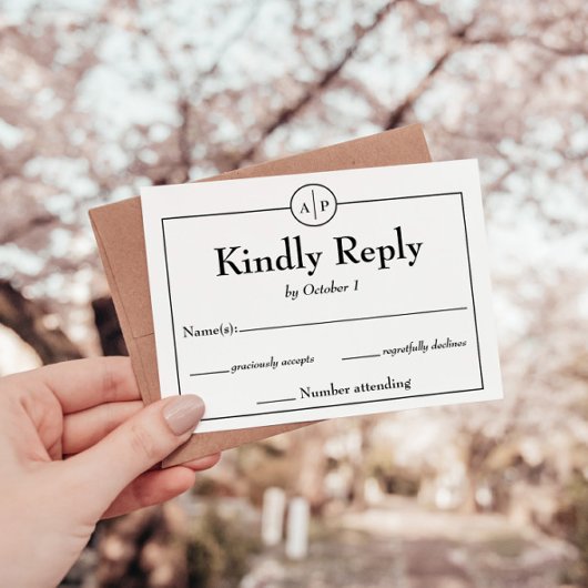 Minimaal Eenvoudig Monogram Initiaal Bruiloft RSVP Kaartje