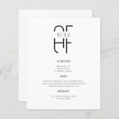 Minimaal eenvoudig monogram modern wit Diner Menu (Voorkant / Achterkant)